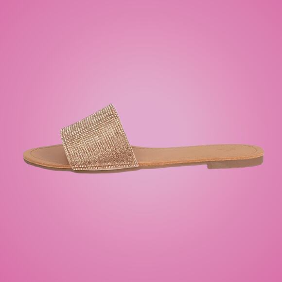 Women's Size 6 Rhinestone Flat Open Toe Sparkle Slide Sandals - Picture 3 of 9